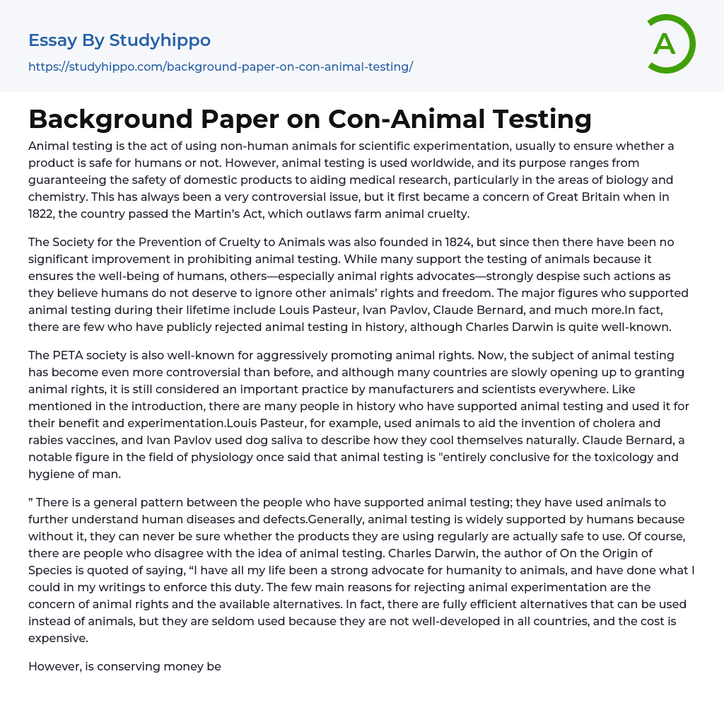 Background Paper on Con-Animal Testing Essay Example