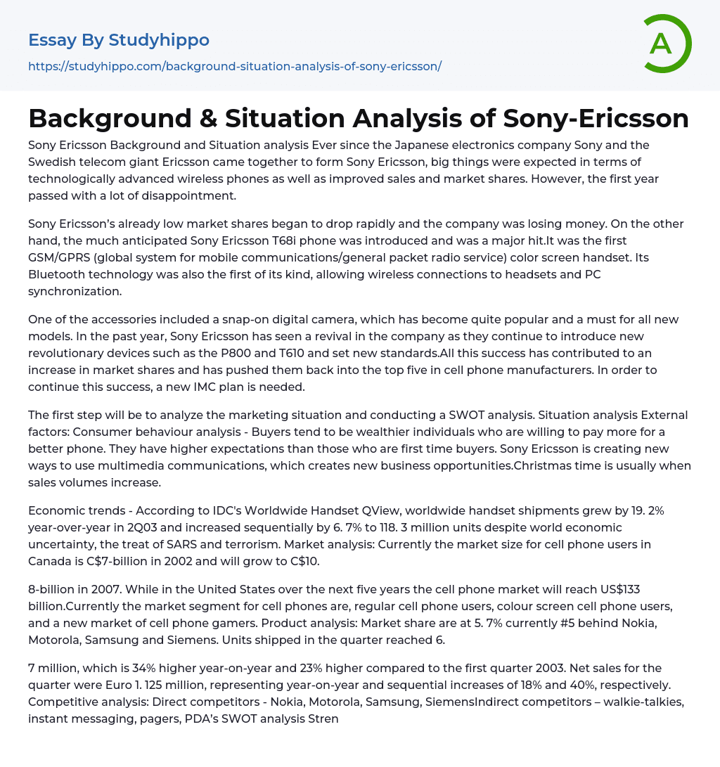 background-situation-analysis-of-sony-ericsson-essay-example