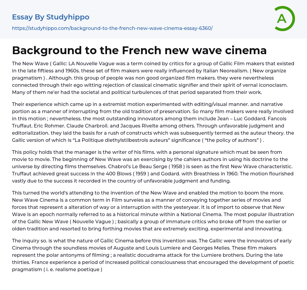 Background to the French new wave cinema