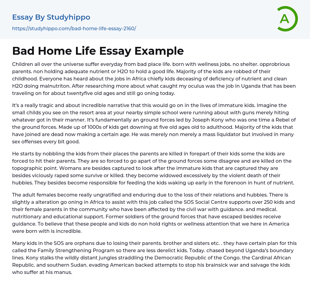 Bad Home Life Essay Example