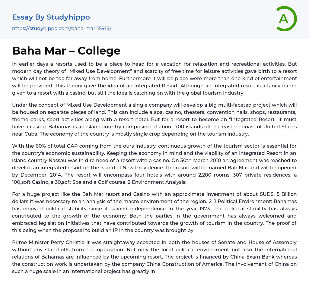 Baha Mar – College Essay Example