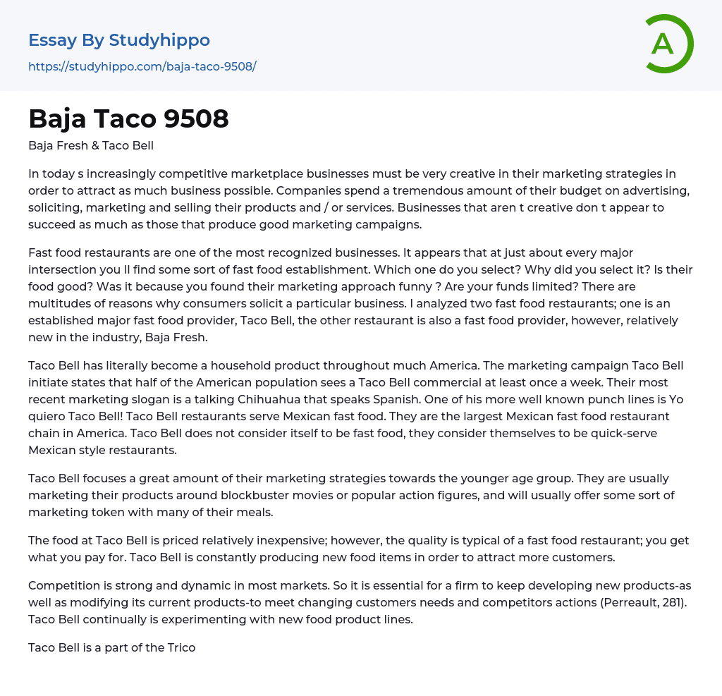 Baja Taco 9508 Essay Example
