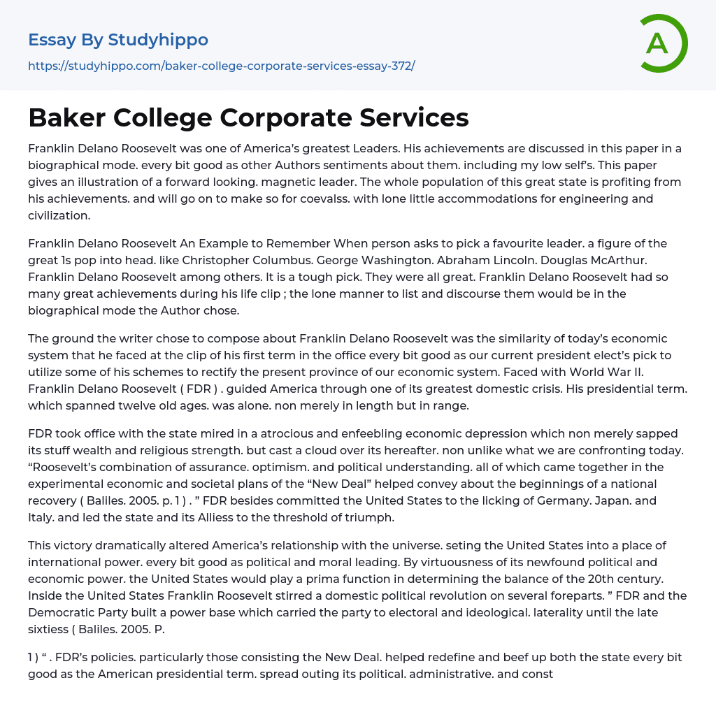 Baker College Corporate Services Essay Example