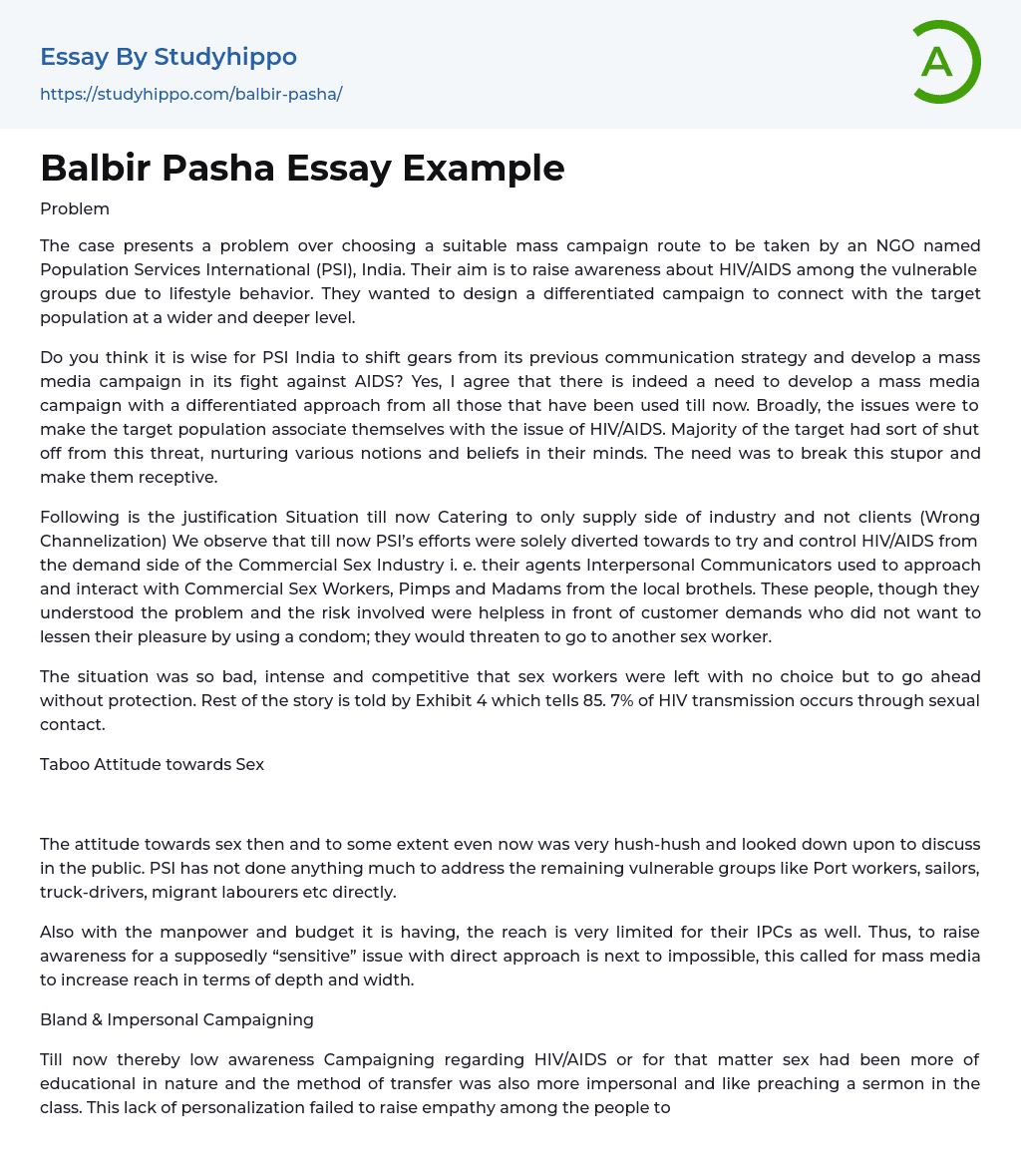 Balbir Pasha Essay Example