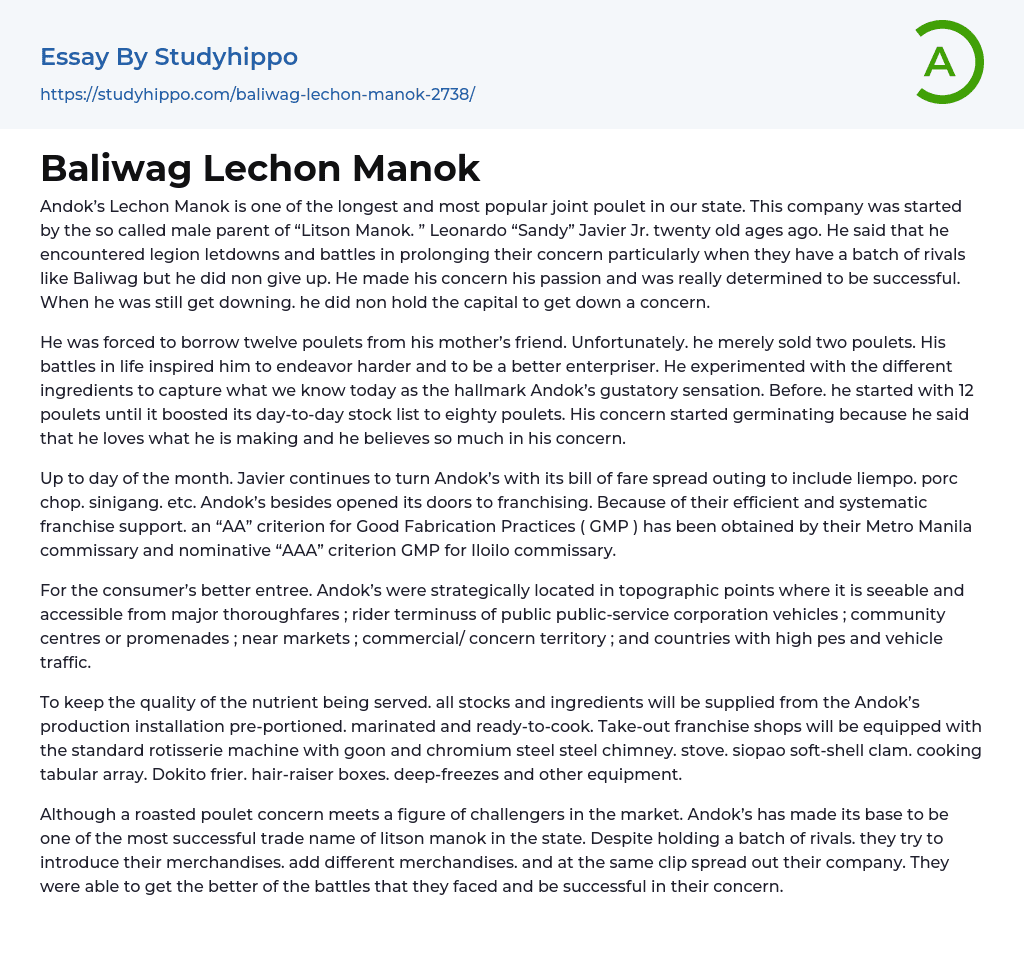 Baliwag Lechon Manok Essay Example