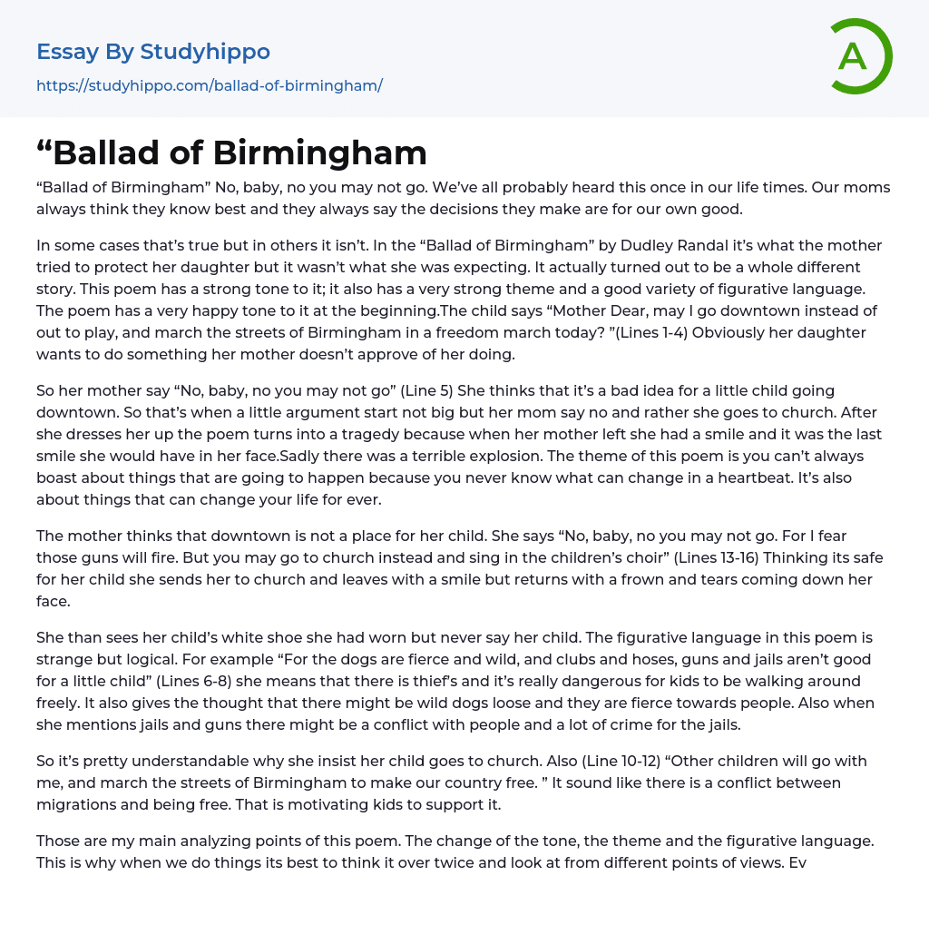 “Ballad of Birmingham Essay Example