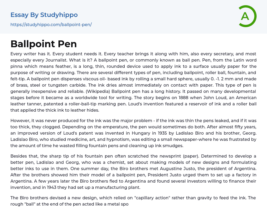 Ballpoint Pen Essay Example