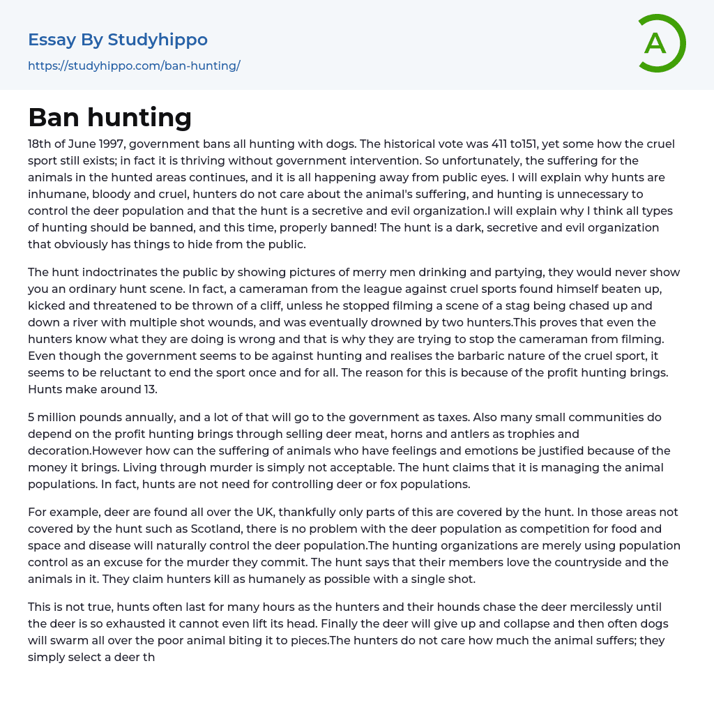 Ban hunting Essay Example