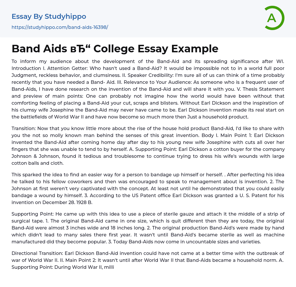Band Aids College Essay Example