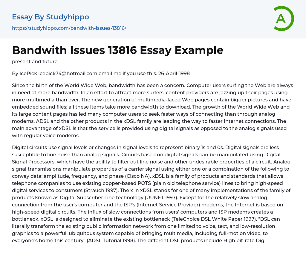 Bandwith Issues: Present and Future Essay Example