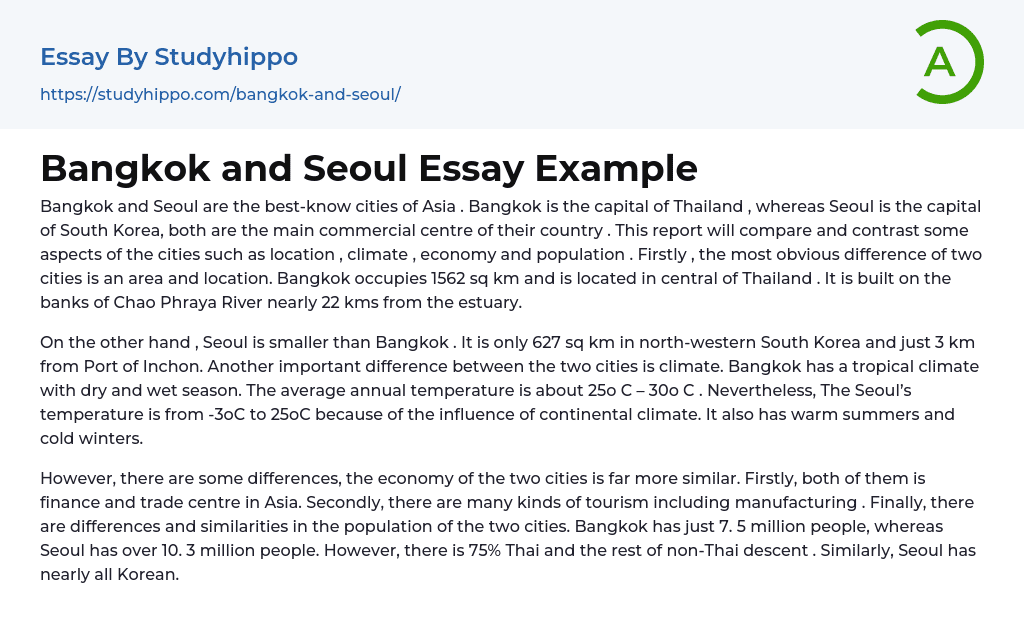 Bangkok and Seoul Essay Example
