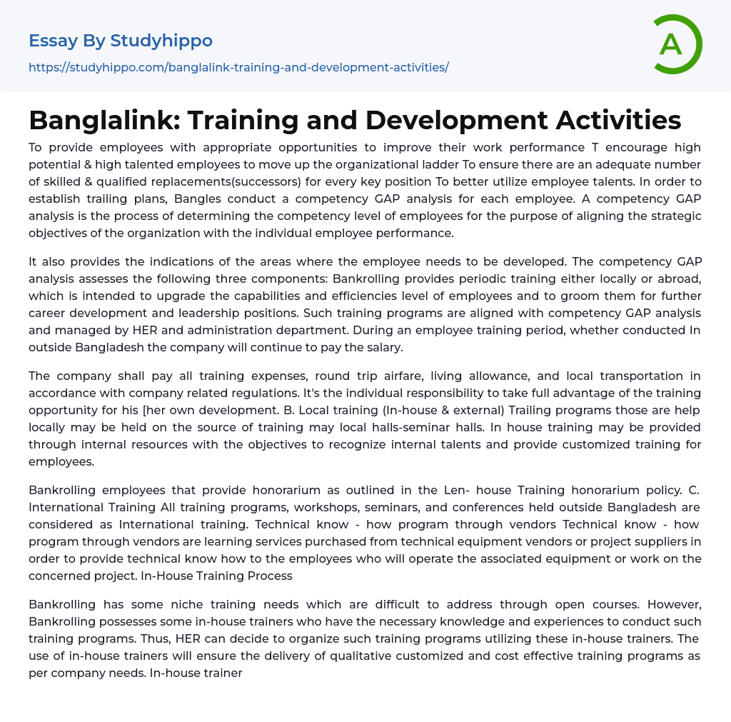 Banglalink: Training and Development Activities Essay Example