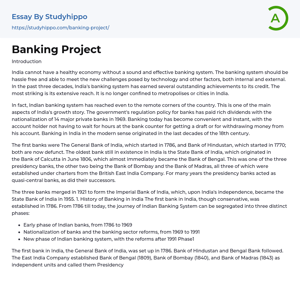 Banking Project Essay Example