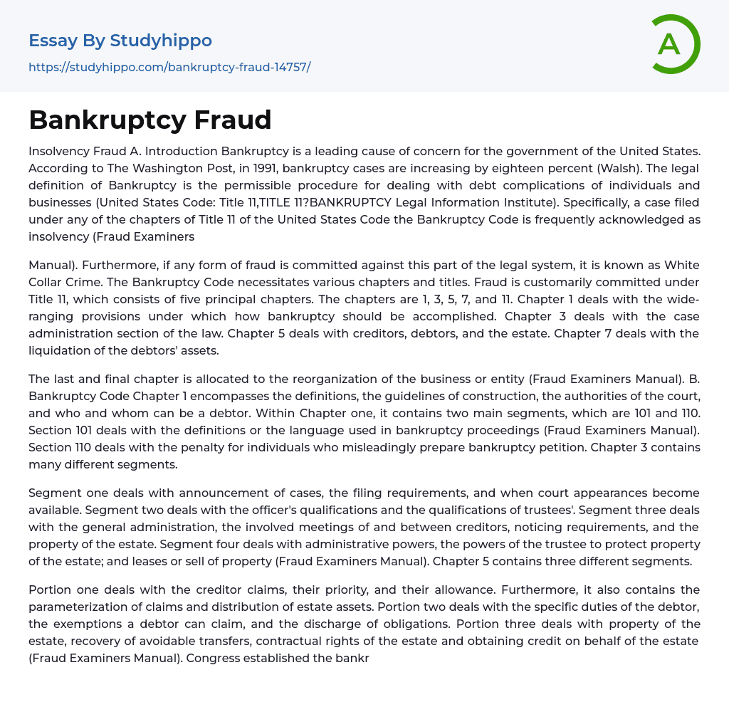 Bankruptcy Fraud Essay Example