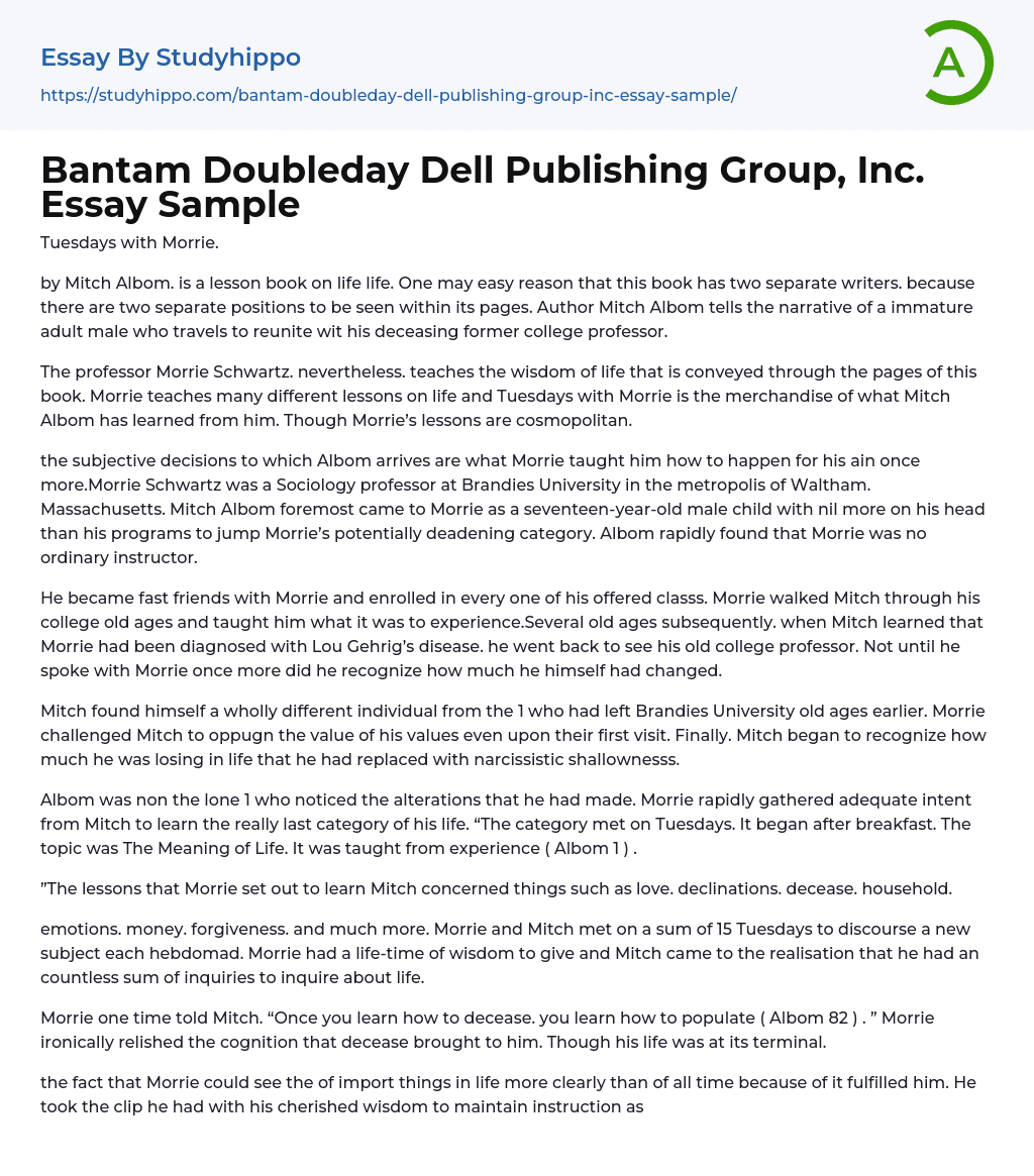 Bantam Doubleday Dell Publishing Group, Inc. Essay Sample