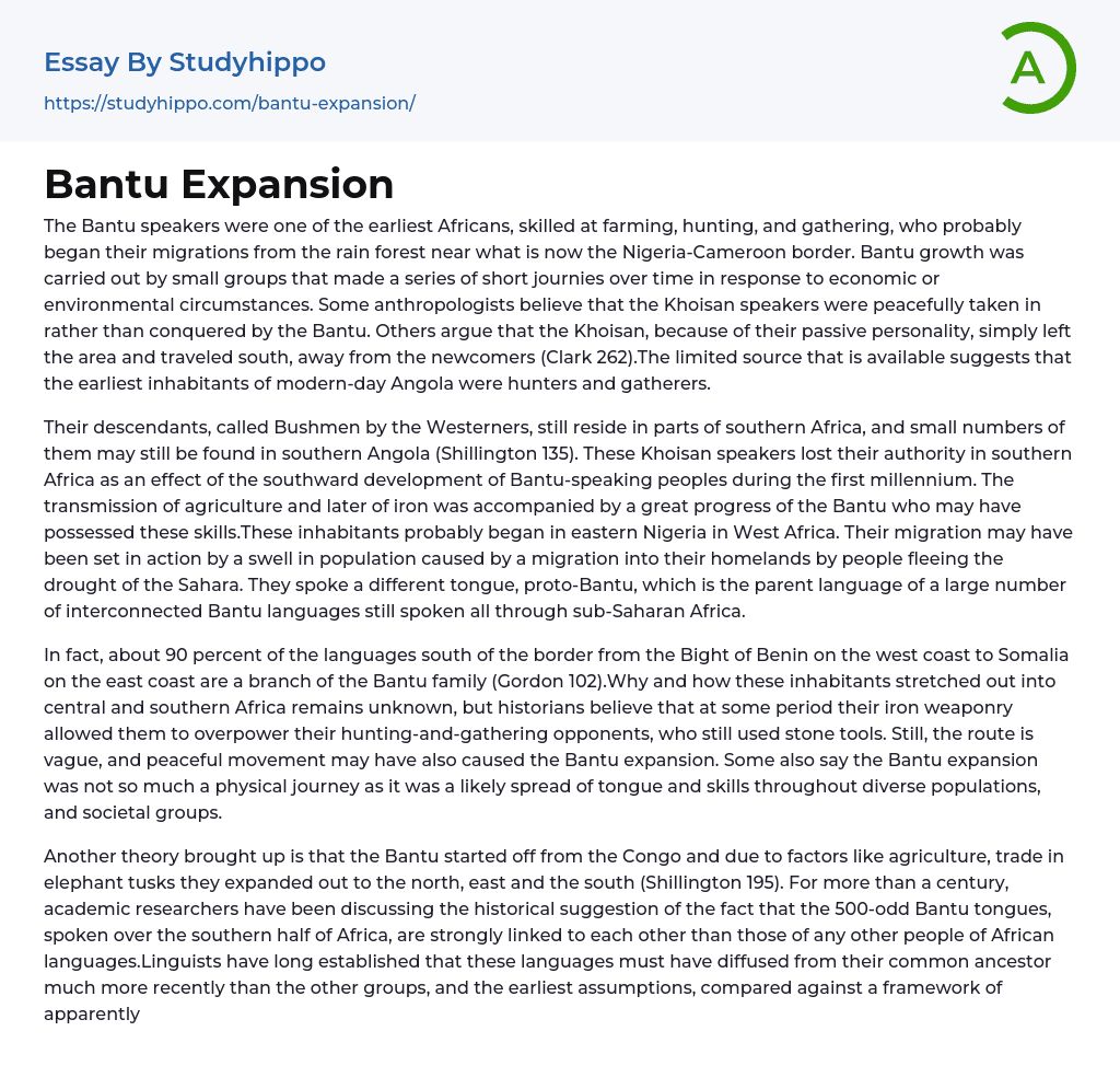 Bantu Expansion Essay Example