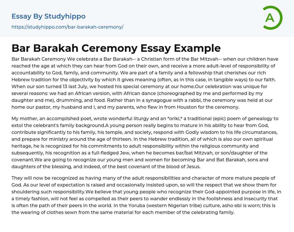 Bar Barakah Ceremony Essay Example