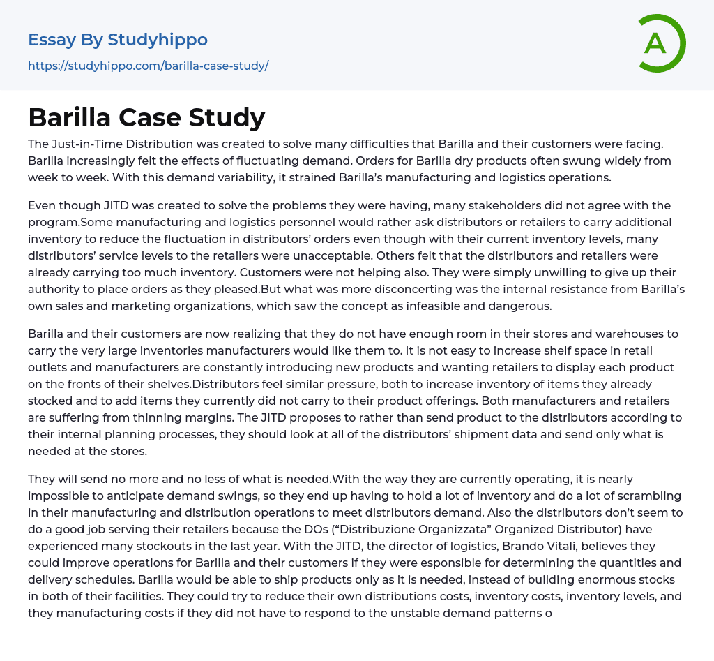 Barilla Case Study Essay Example
