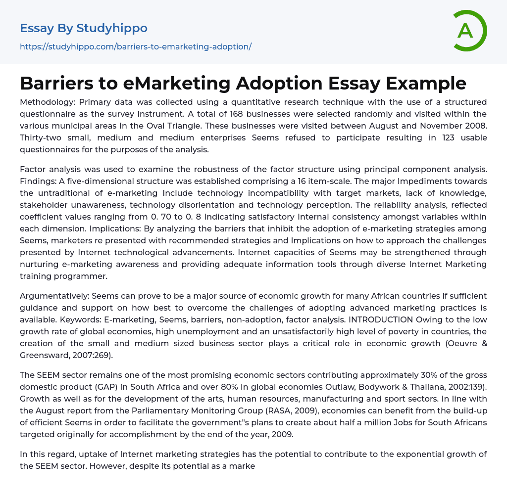 Barriers to eMarketing Adoption Essay Example