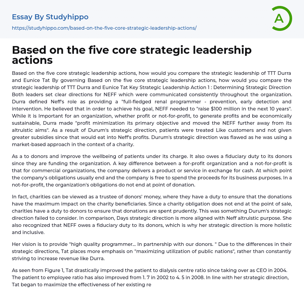 Based on the five core strategic leadership actions Essay Example