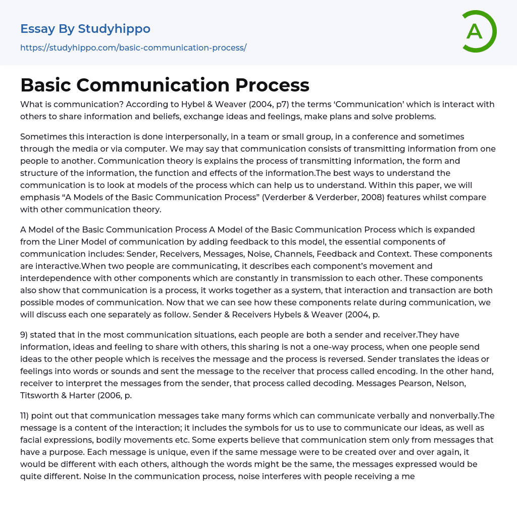 Basic Communication Process Essay Example