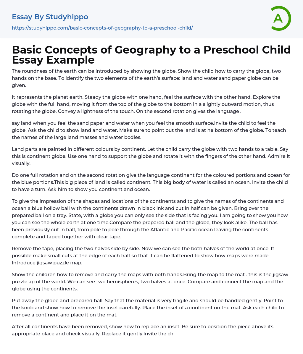 Basic Concepts of Geography to a Preschool Child Essay Example