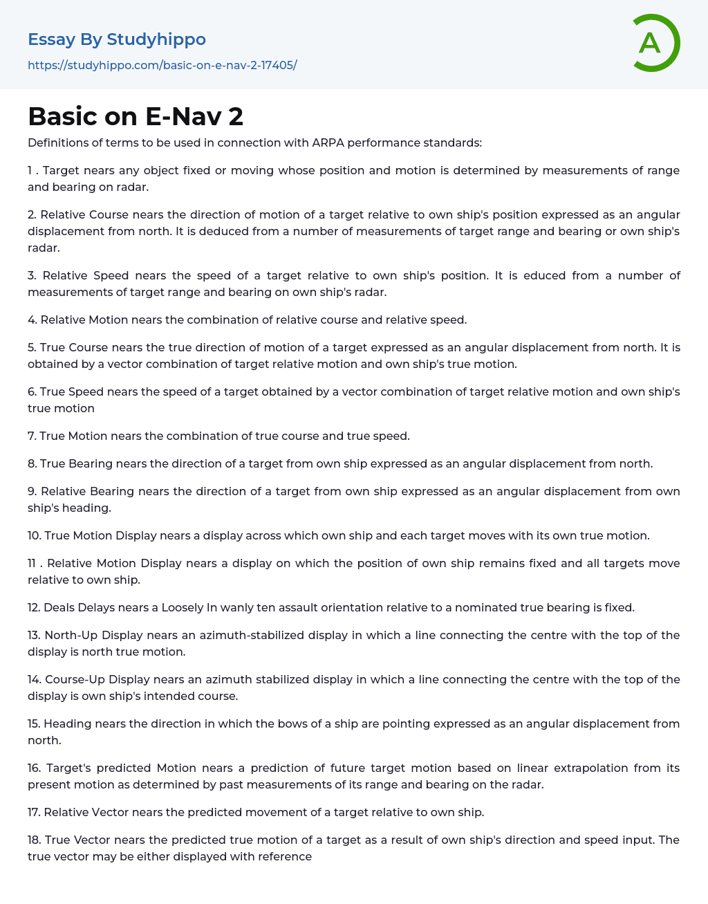 Basic on E-Nav 2 Essay Example