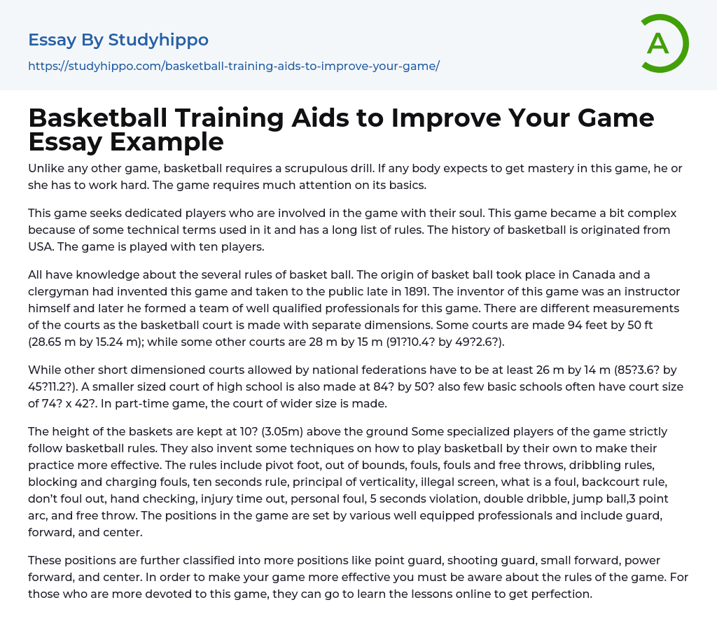 Basketball Training Aids to Improve Your Game Essay Example