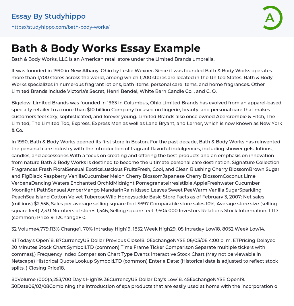 Bath & Body Works Essay Example