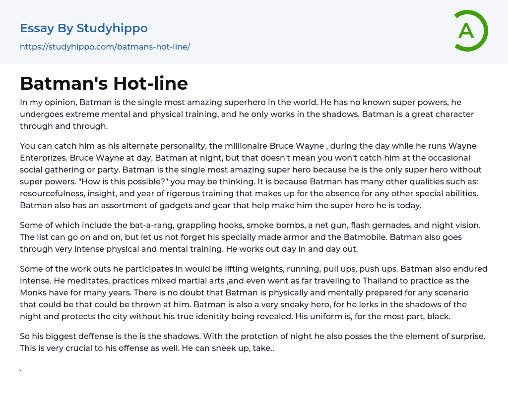 Batman’s Hot-line Essay Example