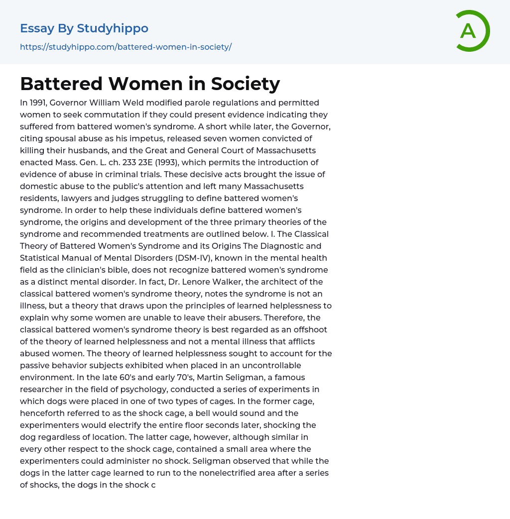 Battered Women in Society Essay Example
