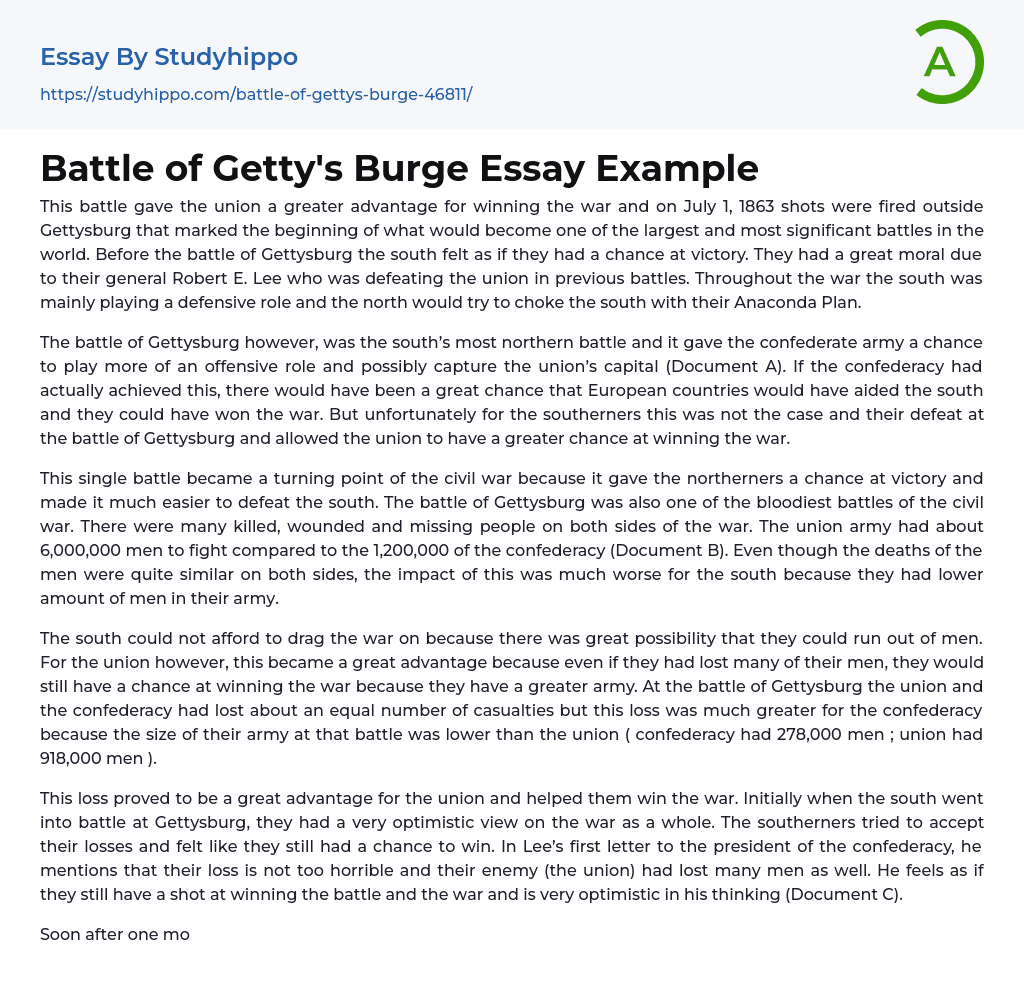 Battle of Getty’s Burge Essay Example