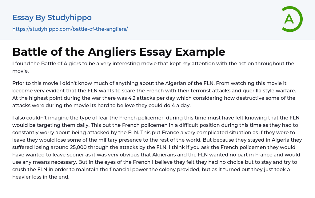 Battle of the Angliers Essay Example
