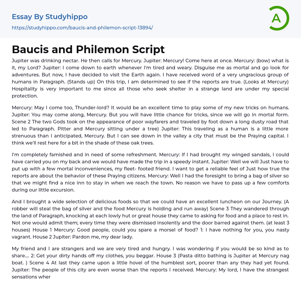 Baucis and Philemon Script Essay Example