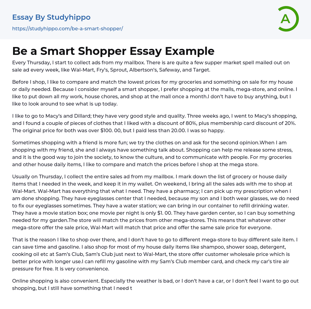 Be a Smart Shopper Essay Example