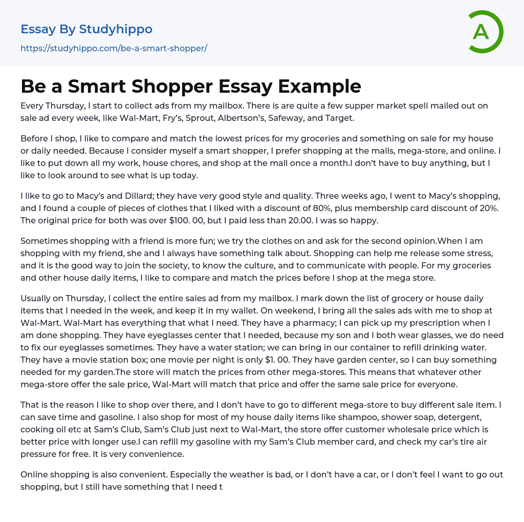 Be A Smart Shopper Essay Example StudyHippo