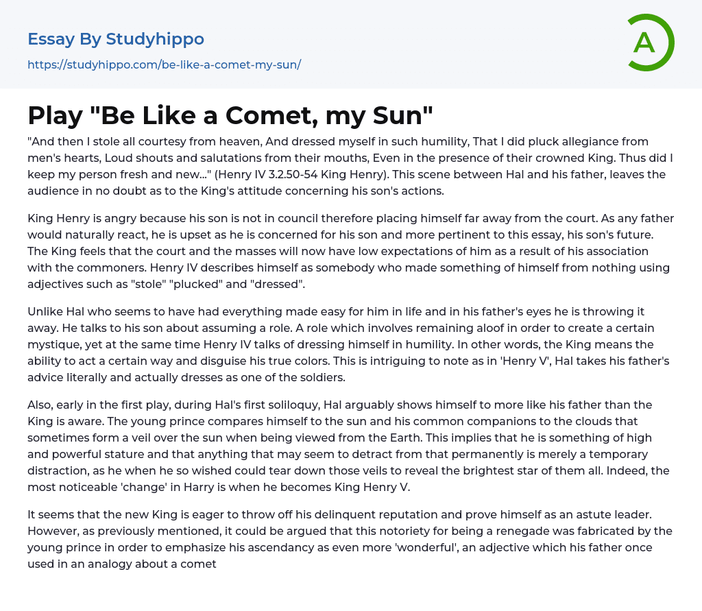 Play “Be Like a Comet, my Sun” Essay Example