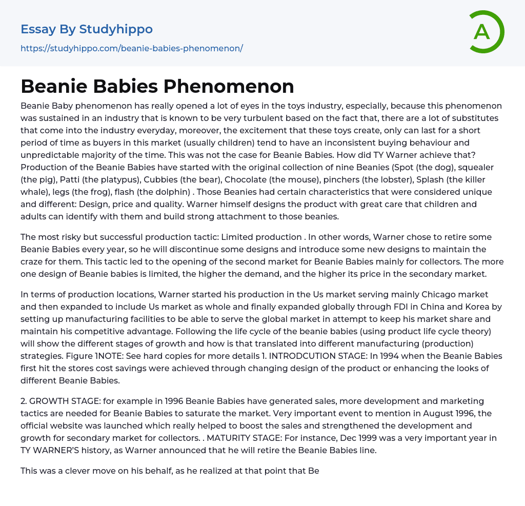 Beanie Babies Phenomenon Essay Example