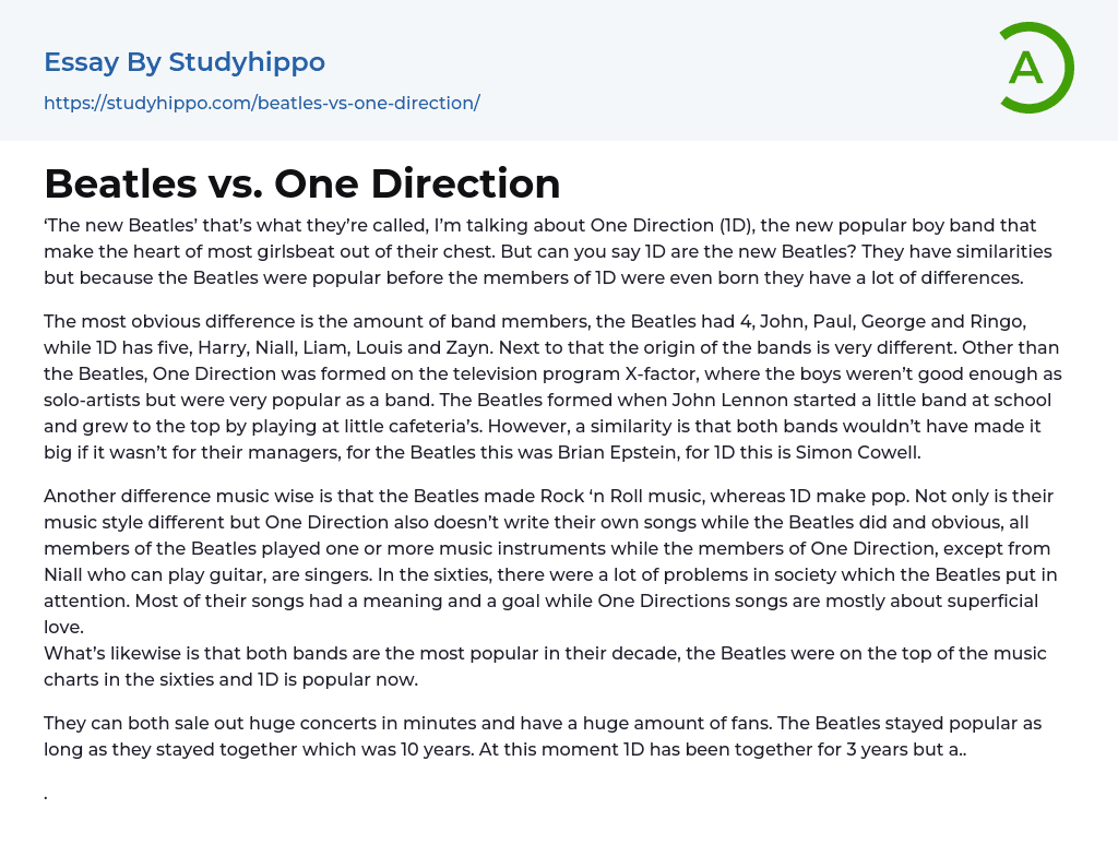 Beatles vs. One Direction Essay Example