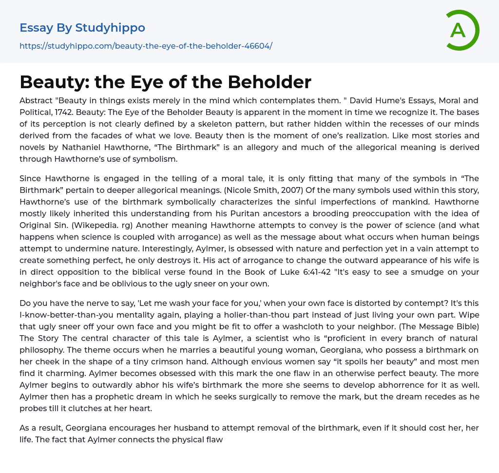 Beauty: the Eye of the Beholder Essay Example