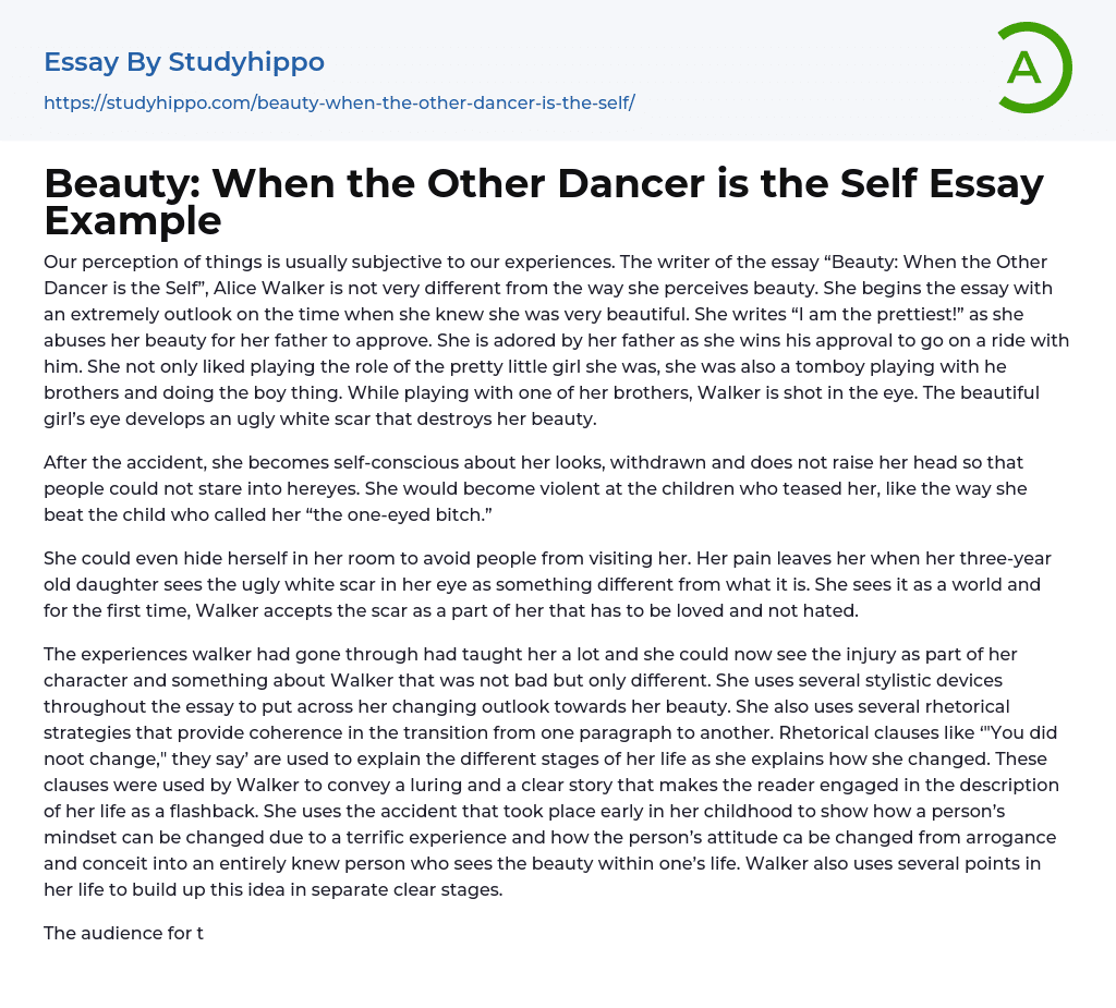 Beauty: When the Other Dancer is the Self Essay Example