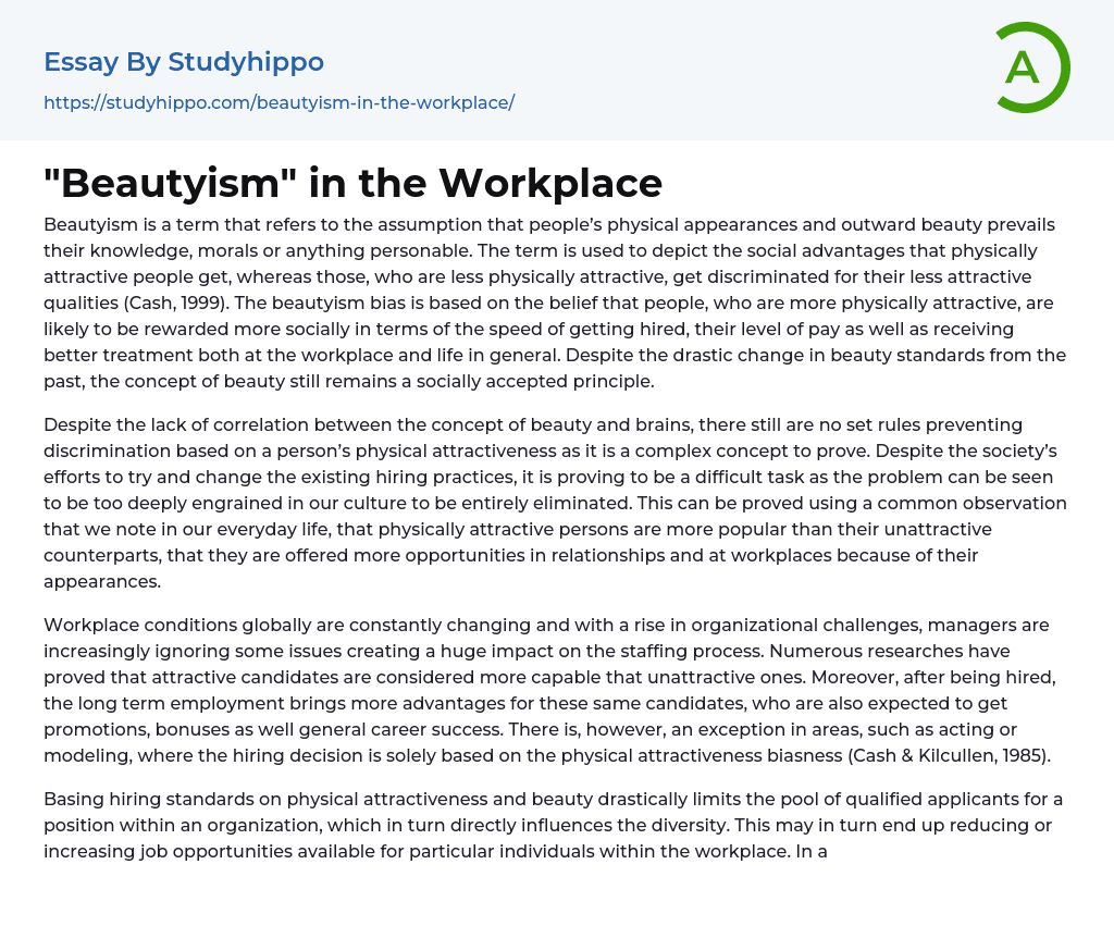 “Beautyism” in the Workplace Essay Example