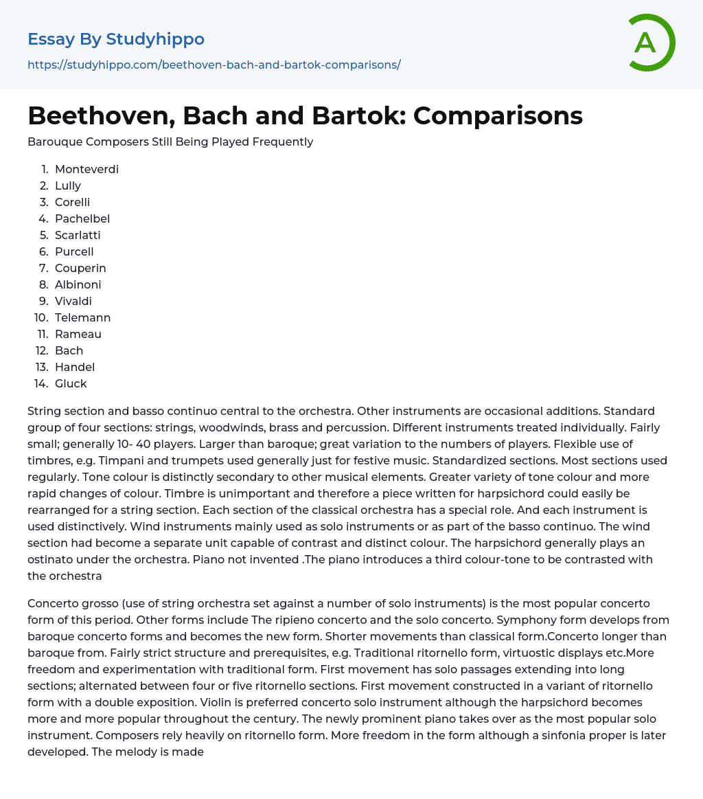 Beethoven, Bach and Bartok: Comparisons