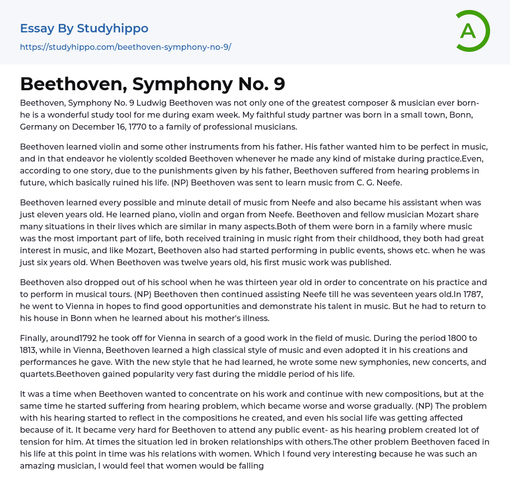 Beethoven, Symphony No. 9 Essay Example