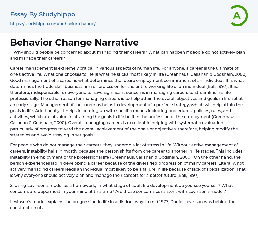 Behavior Change Narrative Essay Example