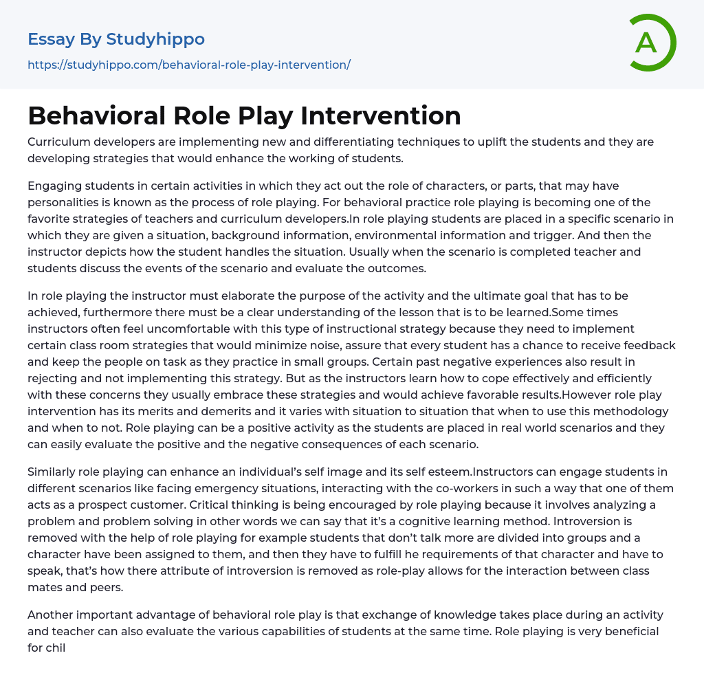 Behavioral Role Play Intervention Essay Example