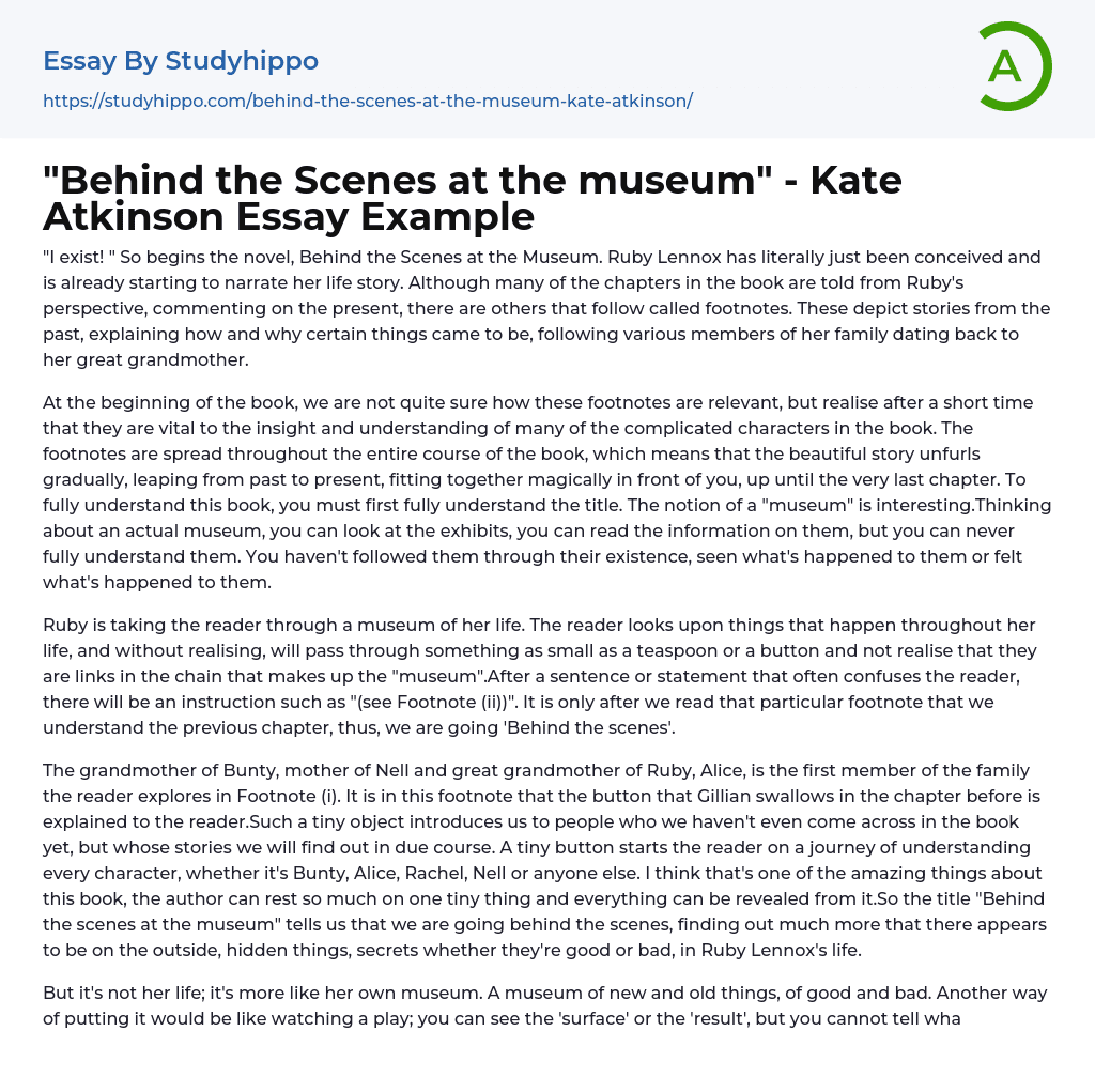 “Behind the Scenes at the museum” – Kate Atkinson Essay Example