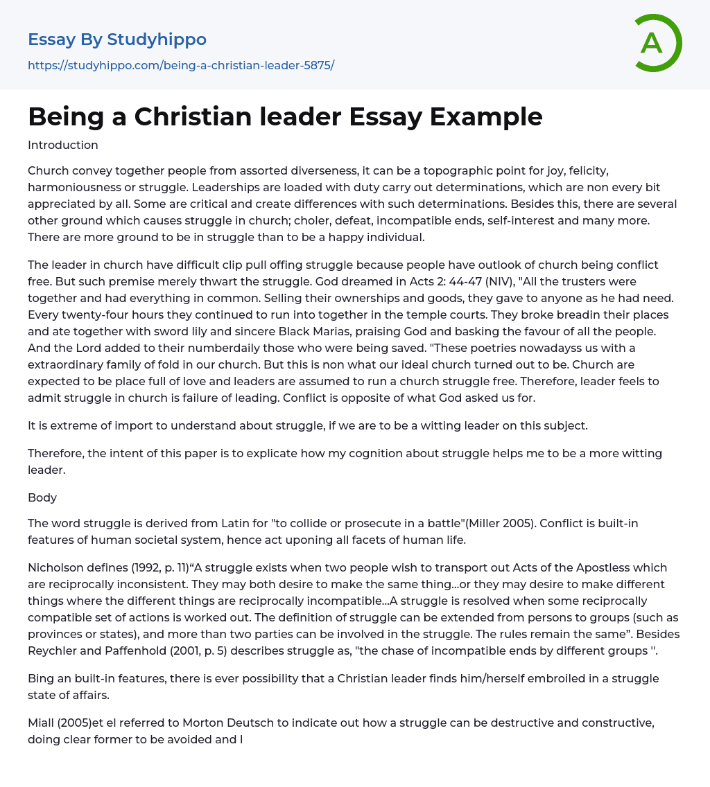 Being a Christian leader Essay Example
