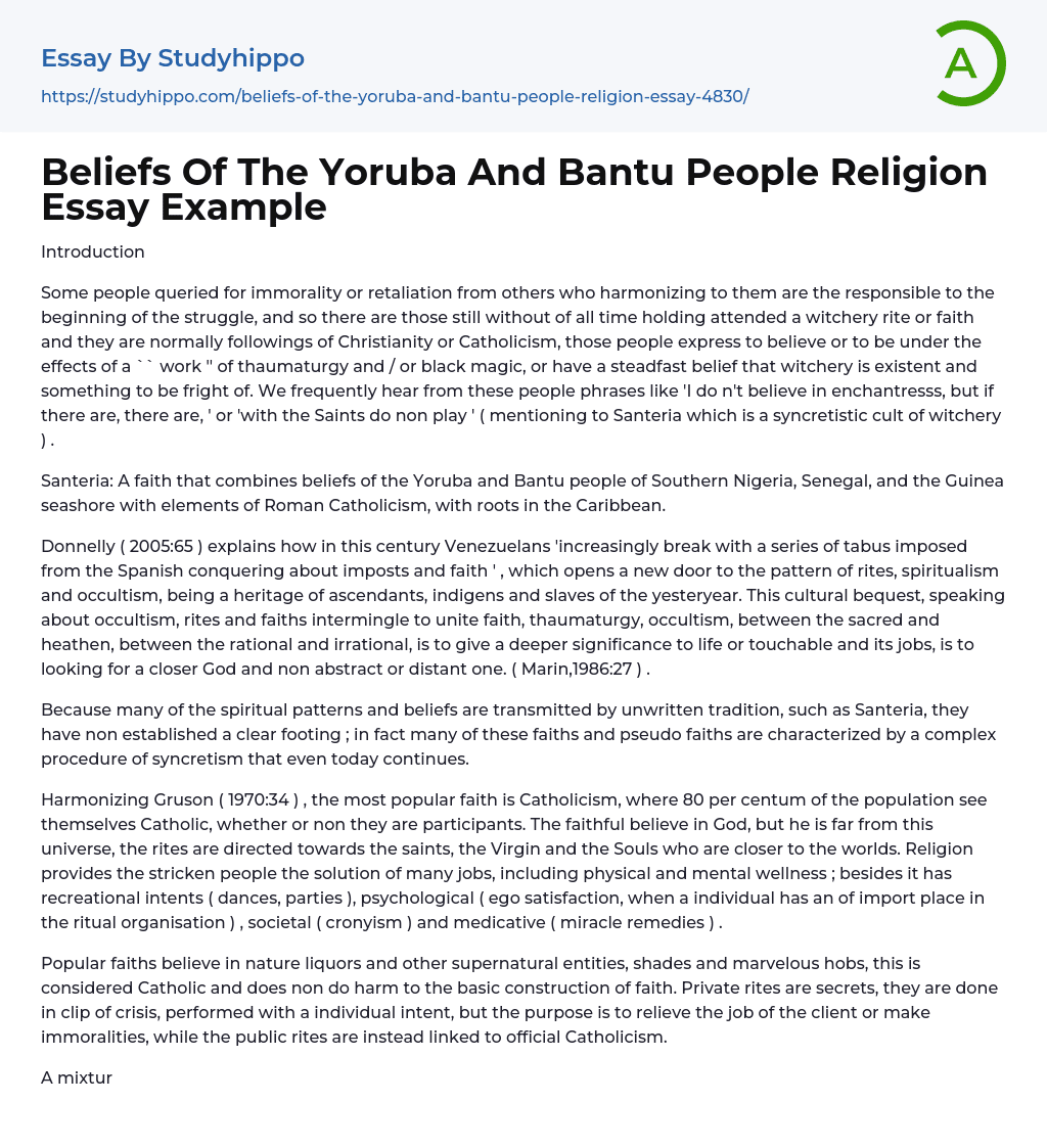 Beliefs Of The Yoruba And Bantu People Religion Essay Example