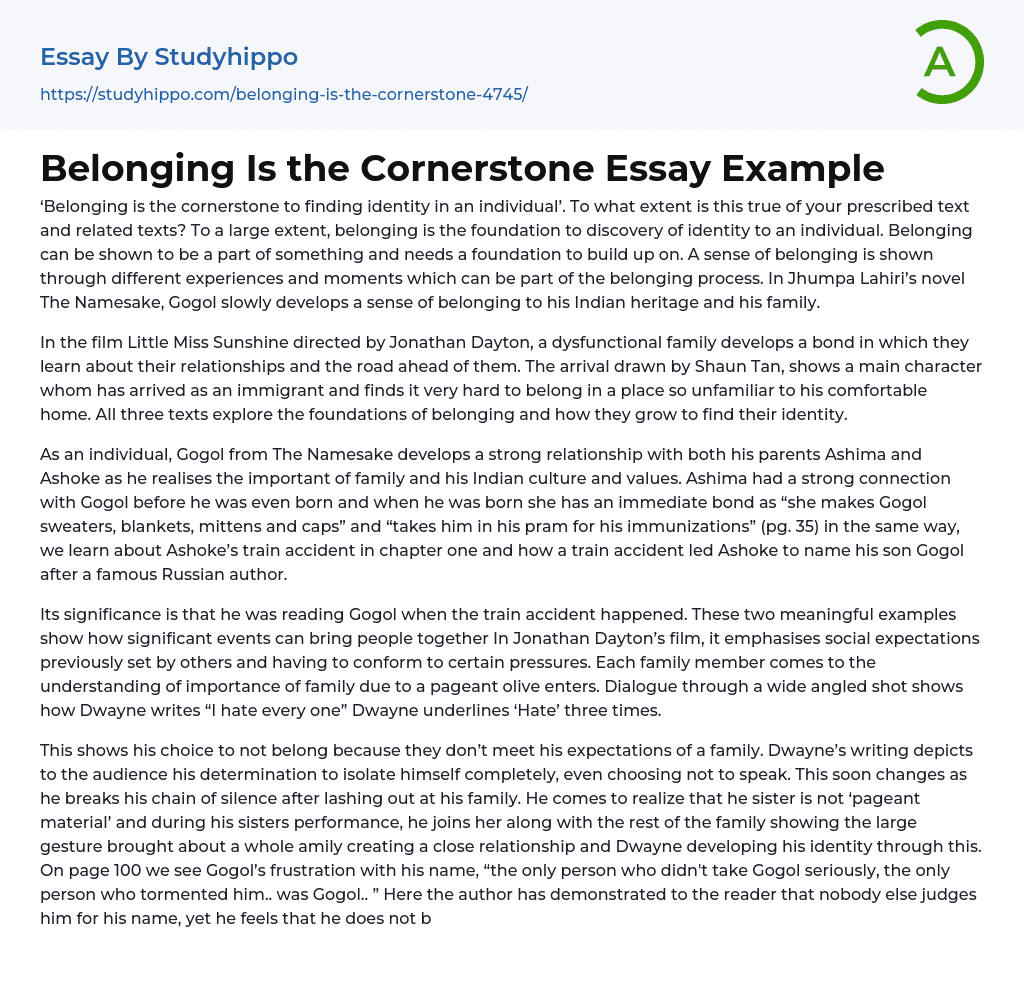 Belonging Is the Cornerstone Essay Example